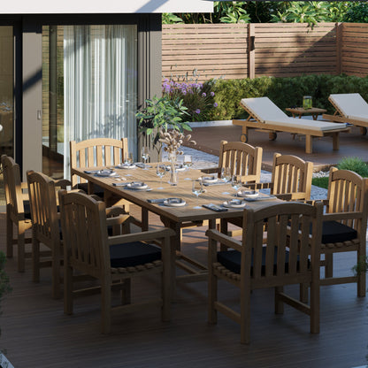 Teak 180-240cm Rectangle Extending Table 4cm Top (with 8 Warwick Chairs) Cushions included.