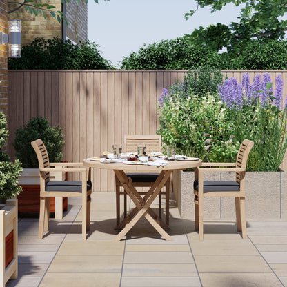 Teak Set 120cm Sunshine Round Folding Table with 4 Oxford Stacking Chairs