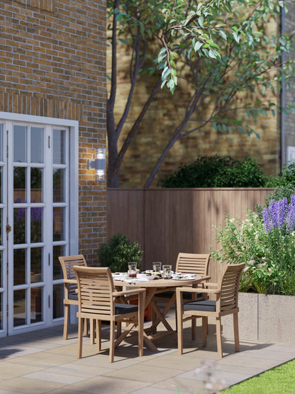 Teak Set 120cm Sunshine Round Folding Table with 4 Oxford Stacking Chairs