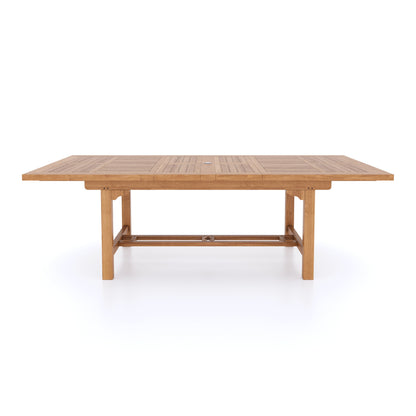 Teak Rectangle 180cm to 240cm Extending Table with 8 Henley Stacking Chairs