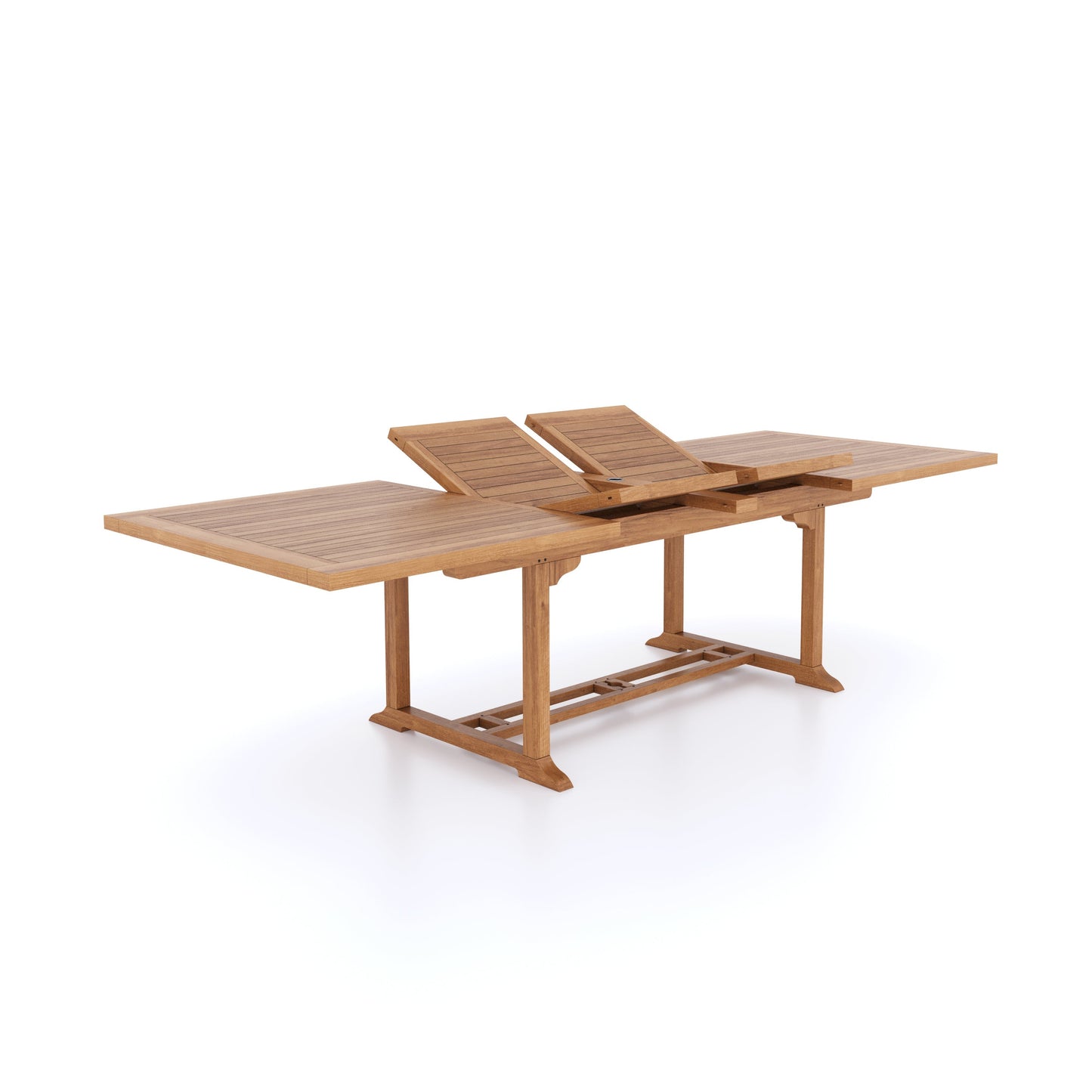 Teak Set 200-300cm Rectangle Extending Table 4cm Top (10 Oxford Stacking Chairs) Cushions included.