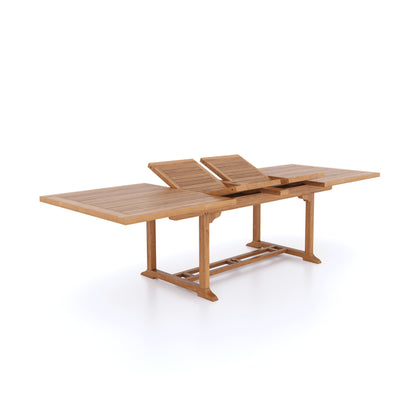 Teak Set 200-300cm Rectangle Extending Table 4cm Top (10 Oxford Stacking Chairs) Cushions included.