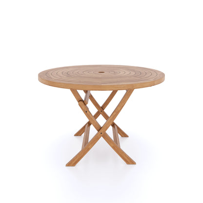 Teak Set 120cm Spiral Round Folding Table with 4 Oxford Stacking Chairs