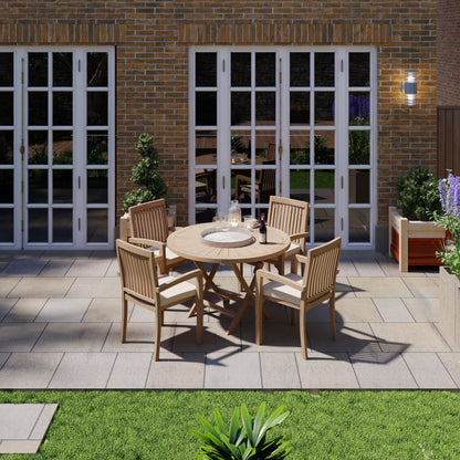 Teak Set 120cm Sunshine Round Folding Table with 4 Henley Stacking Chairs