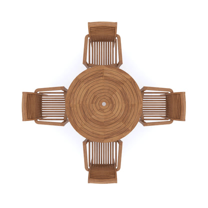 Teak Set 120cm Spiral Round Folding Table with 4 Oxford Stacking Chairs