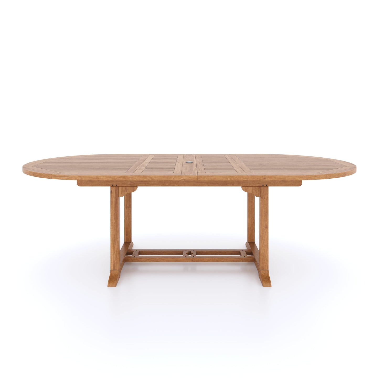 Teak Oval 180-240cm Extending Table with 8 Henley Stacking Chairs Cushions Included.