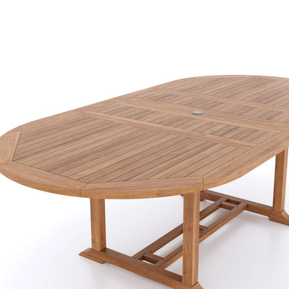 Teak 180cm to 240cm Oval Extending Table with 6 Hampton Chairs & 2 Oxford Stacking Chairs