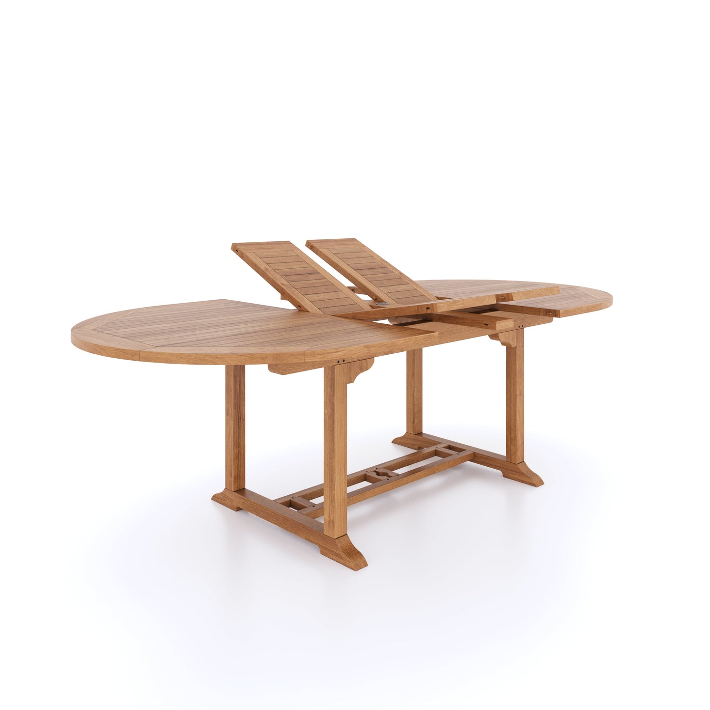 Teak Oval 180-240cm Extending Table with 8 Henley Stacking Chairs Cushions Included.