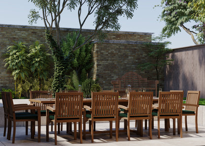 Giant Teak Set 200cm to 300cm Rectangle Extending Table with 12 Henley Stacking Chairs