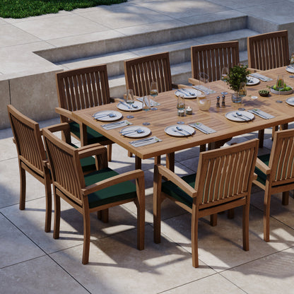 Giant Teak Set 200cm to 300cm Rectangle Extending Table with 12 Henley Stacking Chairs