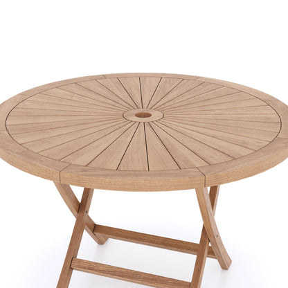Teak Set 120cm Sunshine Round Folding Table with 4 Henley Stacking Chairs