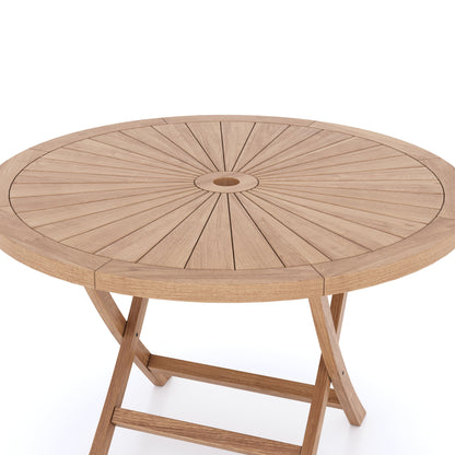 Teak Set 120cm Sunshine Round Folding Table with 4 Oxford Stacking Chairs